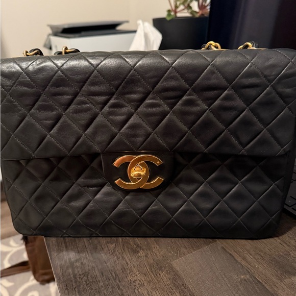 CHANEL Handbags - Chanel Black Quilted Jumbo Maxi Shoulder Bag with Gold Accents